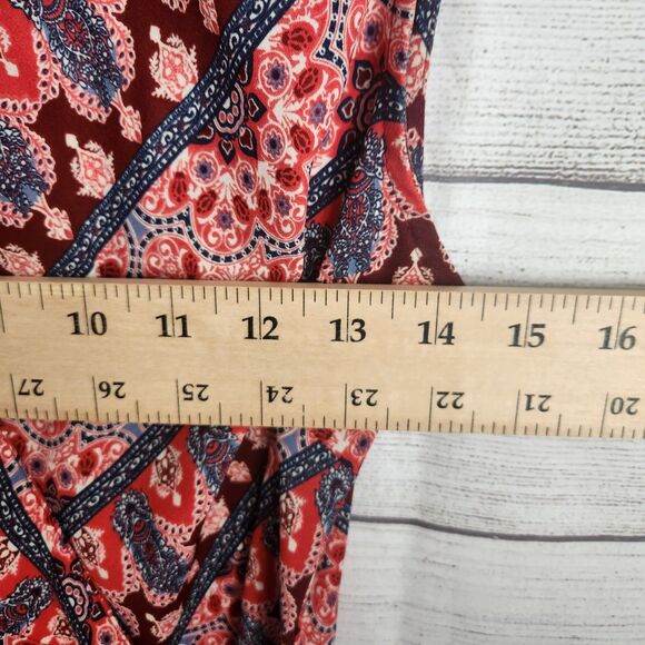 Cato Large Red Floral Sleeveless Wrap Cottagecore Blouse - Picture 6 of 8